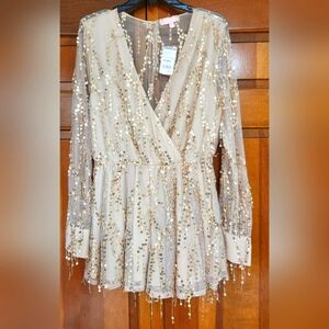 Sequin Embellished Sheer Jumper Shorts